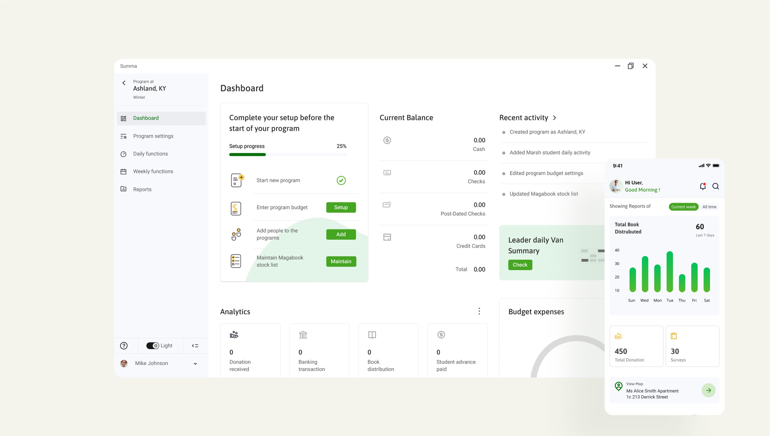 Summa user dashboard